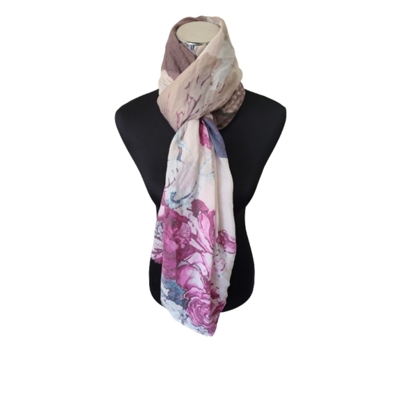 Trïbe Pink & Purple Floral Print Cotton Scarf Wrap NWT - Picture 1 of 6